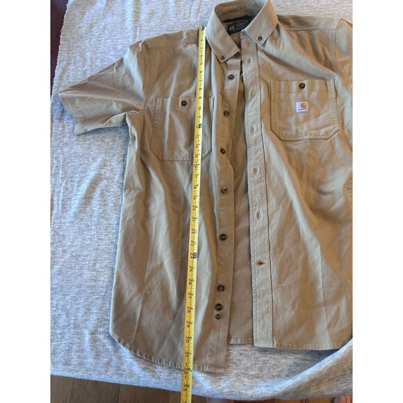Carhartt Rugged Flex Relaxed Fit Button Down Shirt Men's Size M Short-Sleeve Bei - Picture 8 of 10